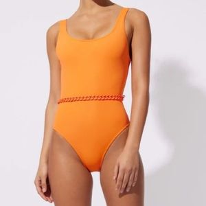 Solid & Striped Anne-Marie Belted One-Piece in Clementine